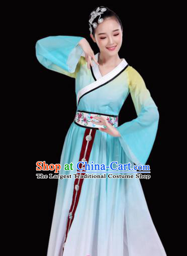 Chinese Traditional Folk Dance Costumes Classical Dance Blue Dress for Women