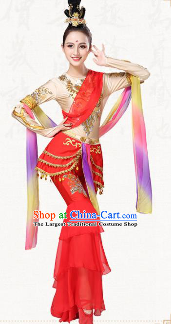 Chinese Traditional Classical Dance Group Dance Red Dress Folk Dance Umbrella Dance Costumes for Women
