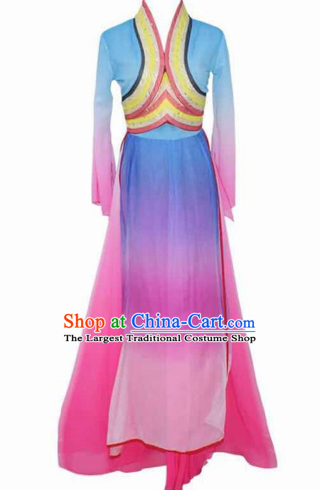 Chinese Traditional Classical Dance Blue Dress Folk Dance Group Dance Umbrella Dance Costumes for Women