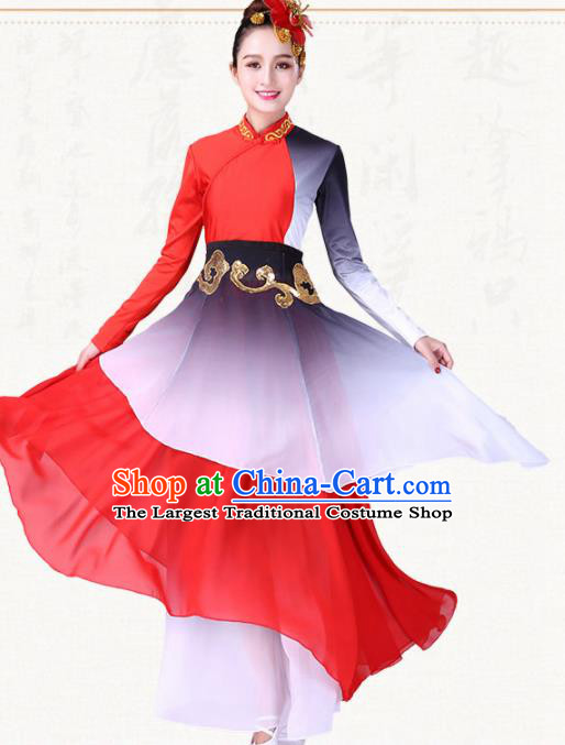 Chinese Traditional Classical Dance Red Dress Group Dance Costumes for Women