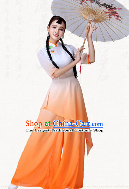 Traditional Chinese Classical Dance Umbrella Dance Orange Dress Group Dance Costumes for Women