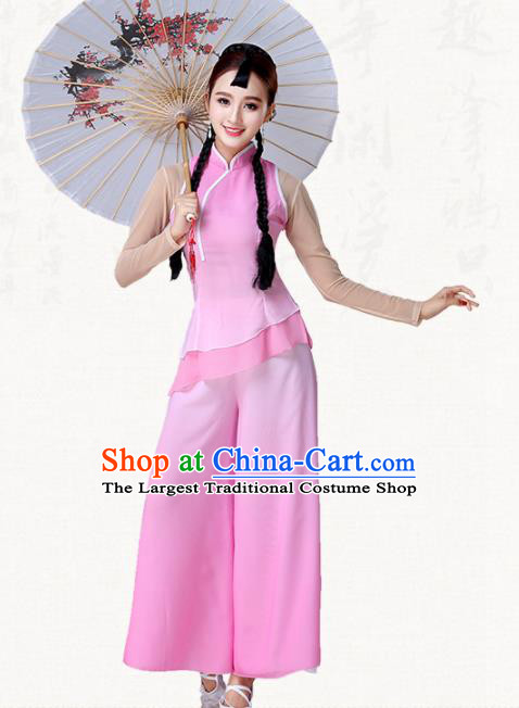 Traditional Chinese Classical Dance Umbrella Dance Pink Dress Group Dance Costumes for Women