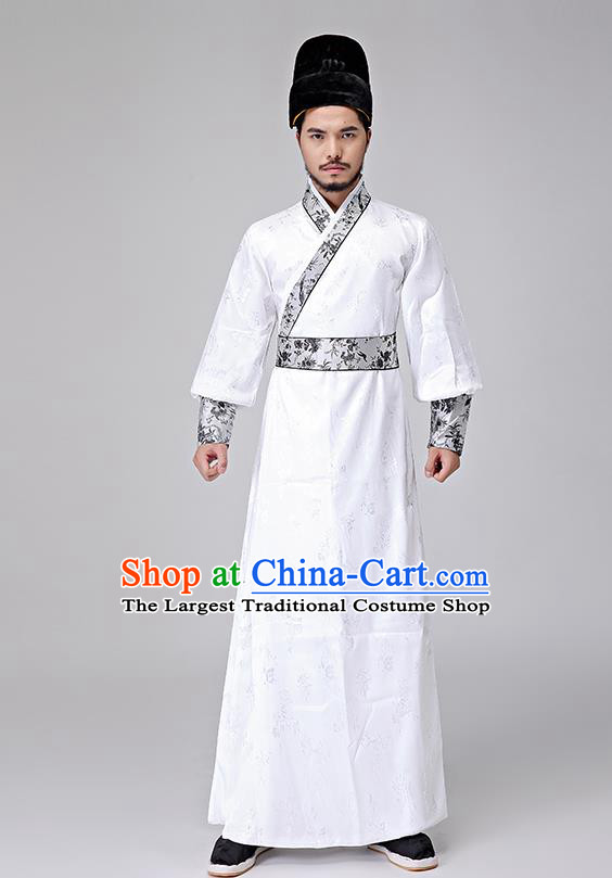 Traditional Chinese Three Kingdoms Period Swordsman White Costumes Ancient Drama Knight Clothing for Men