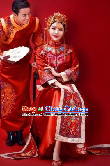 Traditional Chinese Wedding Dress Ancient Bride Xiuhe Suit Embroidered Costumes for Women