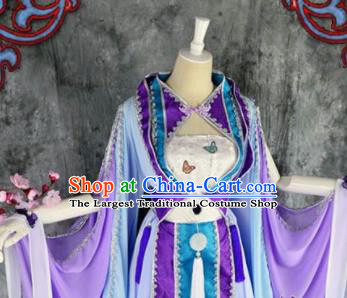 Traditional Chinese Cosplay Princess Costumes Ancient Swordswoman Purple Hanfu Dress for Women