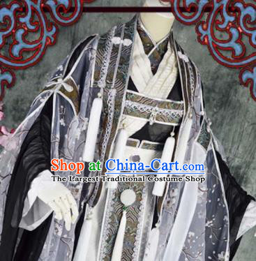 Traditional Chinese Cosplay Royal Highness Grey Costumes Ancient Swordsman Hanfu Clothing for Men