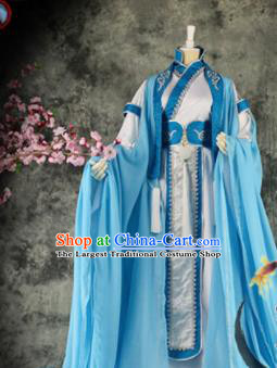 Traditional Chinese Cosplay Royal Highness Blue Costumes Ancient Swordsman Hanfu Clothing for Men