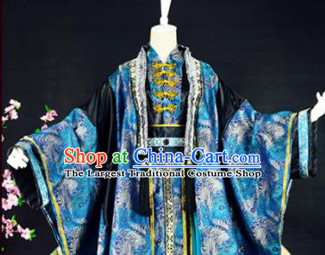 Traditional Chinese Cosplay Childe Costumes Ancient Swordsman Blue Hanfu Clothing for Men