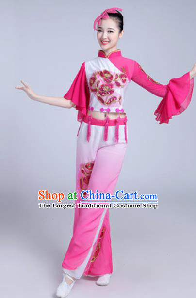 Traditional Chinese Folk Dance Group Dance Dress Yanko Dance Pink Clothing for Women