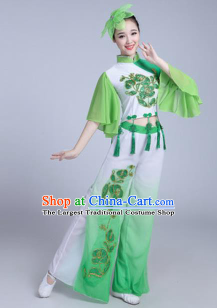 Traditional Chinese Folk Dance Group Dance Dress Yanko Dance Green Clothing for Women
