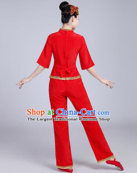 Traditional Chinese Folk Dance Fan Dance Red Costumes Yanko Dance Clothing for Women