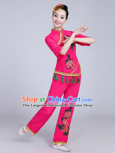 Traditional Chinese Folk Dance Fan Dance Pink Costumes Yanko Dance Clothing for Women