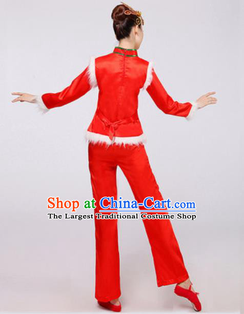Traditional Chinese Folk Dance Yangko Red Costumes Fan Dance Clothing for Women