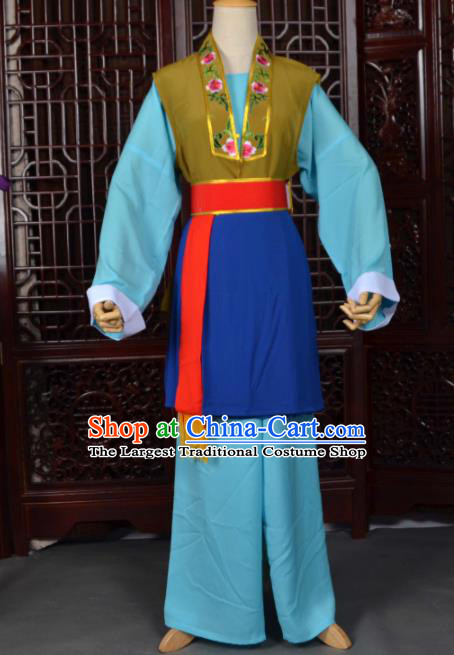 Traditional Chinese Beijing Opera Pantaloon Blue Costumes Ancient Old Women Clothing for Adults