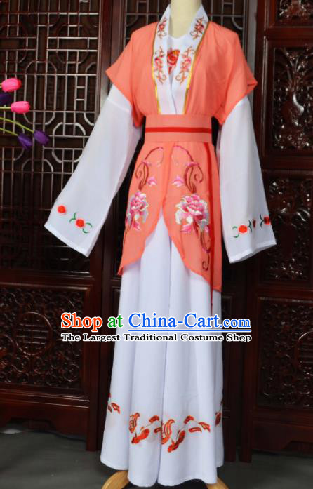 Traditional Chinese Beijing Opera Young Lady Costumes Ancient Maidservants Orange Dress for Adults