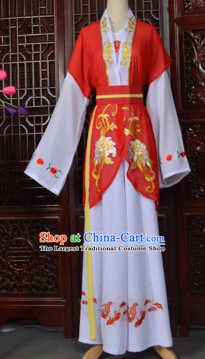 Traditional Chinese Beijing Opera Young Lady Costumes Ancient Maidservants Red Dress for Adults