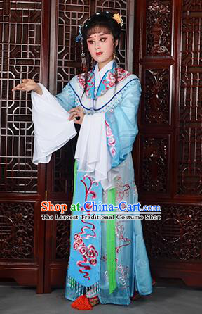 Traditional Chinese Beijing Opera Diva Costumes Ancient Imperial Consort Embroidered Light Blue Dress for Adults