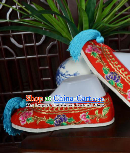 Traditional Chinese Beijing Opera Actress Embroidered Shoes Ancient Princess Red Hanfu Shoes for Women