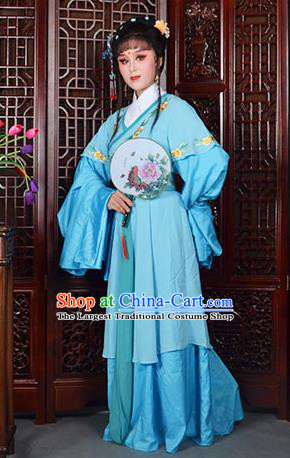Traditional Chinese Beijing Opera Actress Costumes Ancient Princess Embroidered Blue Dress for Adults