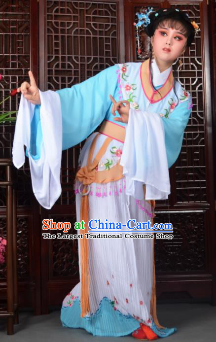 Traditional Chinese Peking Opera Diva Costumes Ancient Peri Blue Dress for Adults
