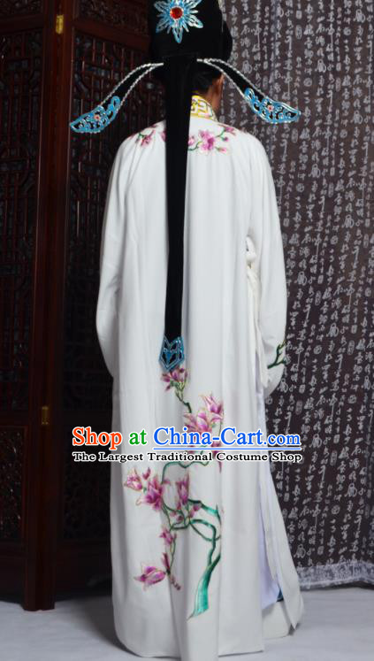 Professional Chinese Peking Opera Niche Costumes Embroidered Magnolia White Robe for Adults