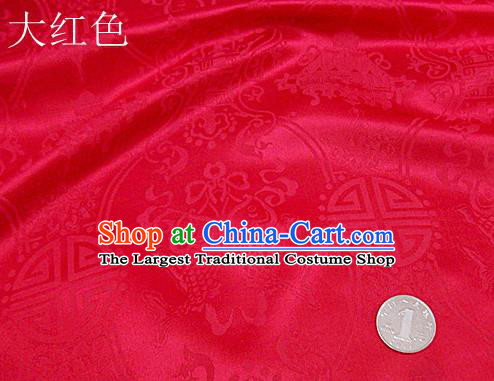 Traditional Chinese Royal Palace Double Fishes Pattern Design Red Brocade Fabric Silk Fabric Chinese Fabric Asian Material