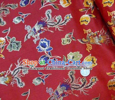 Traditional Chinese Royal Phoenix Peony Pattern Red Brocade Tang Suit Fabric Silk Fabric Asian Material