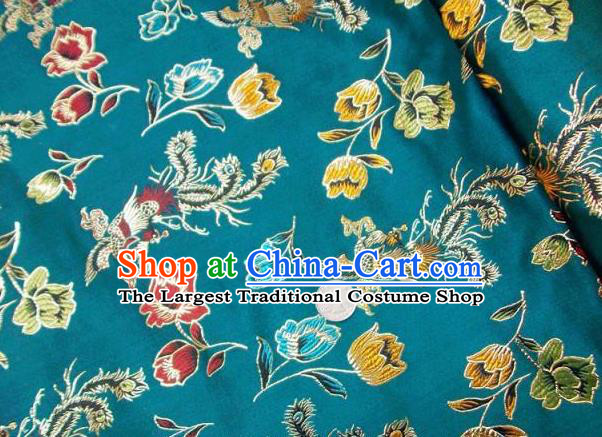 Traditional Chinese Royal Phoenix Peony Pattern Blue Brocade Tang Suit Fabric Silk Fabric Asian Material