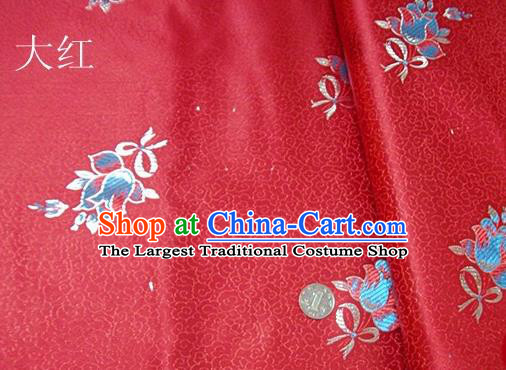 Traditional Chinese Royal Tulipa Pattern Red Brocade Tang Suit Fabric Silk Fabric Asian Material