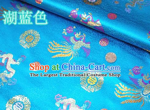 Traditional Chinese Royal Dragon Phoenix Pattern Blue Brocade Tang Suit Fabric Silk Fabric Asian Material