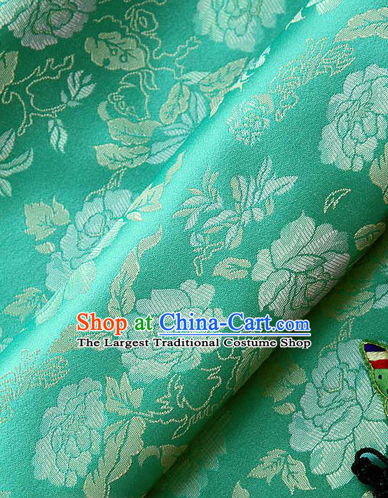 Asian Traditional Classical Pattern Green Brocade Cloth Drapery Korean Hanbok Palace Satin Silk Fabric