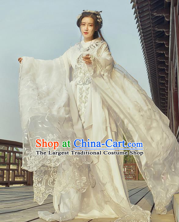 Chinese Traditional White Hanfu Dress Ancient Peri Princess Costumes for Women
