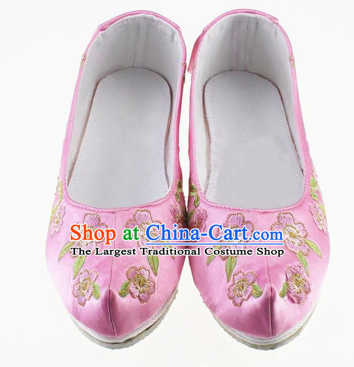 Chinese Traditional Hanfu Shoes Pink Cloth Shoes Ancient Princess Embroidered Shoes for Women