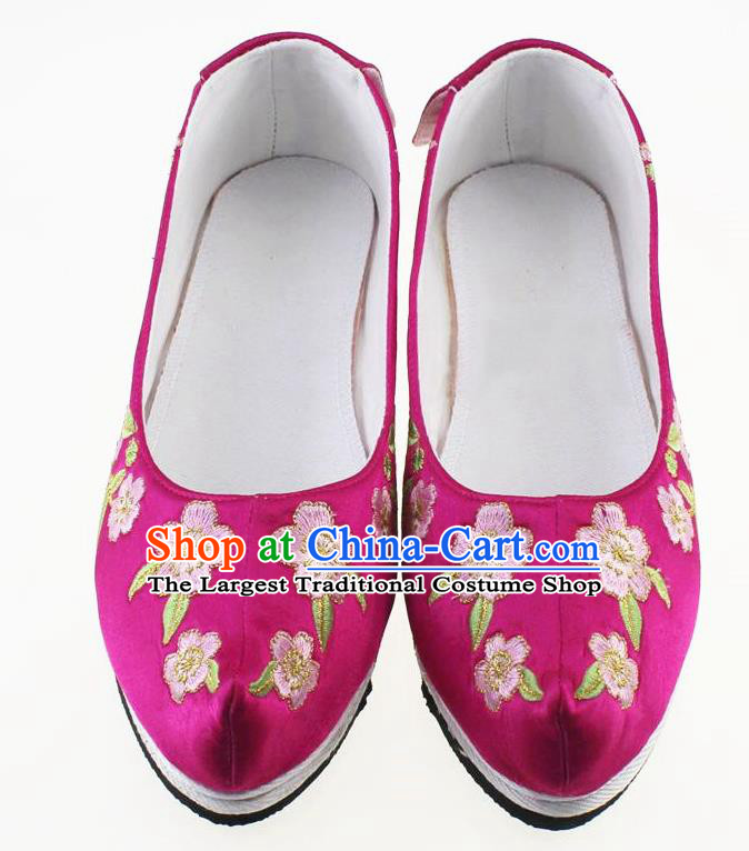 Chinese Traditional Hanfu Shoes Rosy Cloth Shoes Ancient Princess Embroidered Shoes for Women