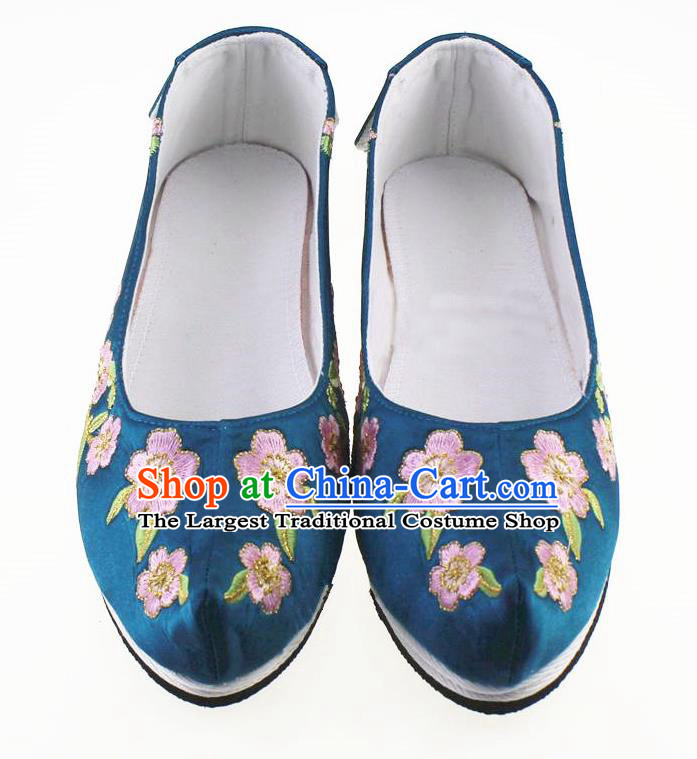 Chinese Traditional Hanfu Shoes Blue Cloth Shoes Ancient Princess Embroidered Shoes for Women