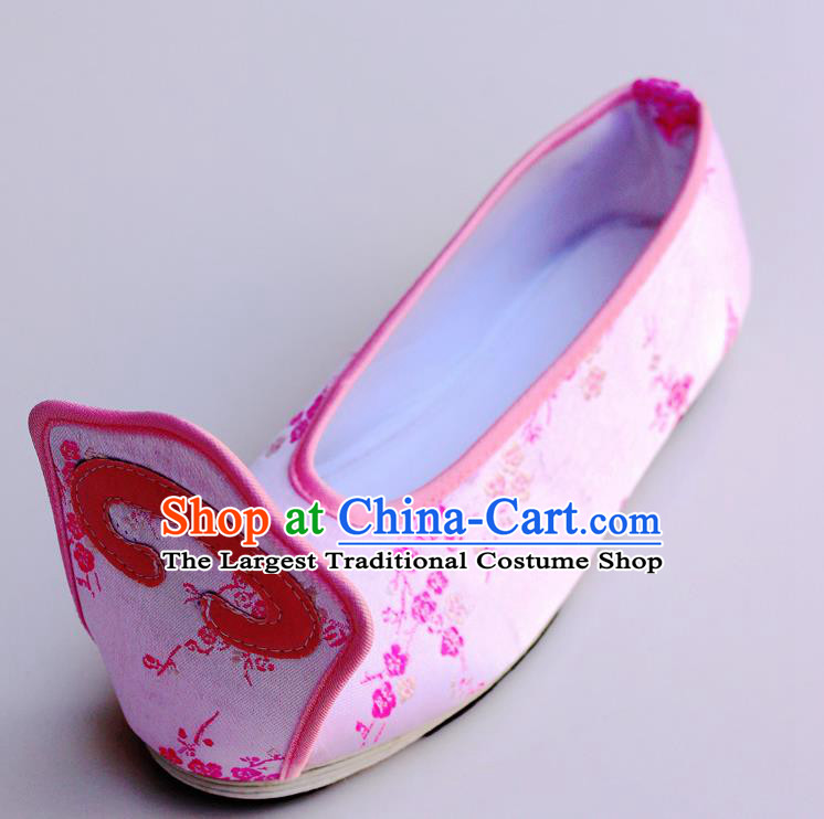 Chinese Traditional Hanfu Shoes Pink Satin Shoes Ancient Princess Embroidered Shoes for Women
