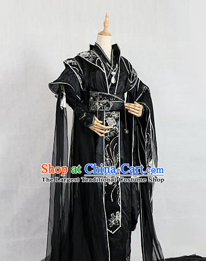 Chinese Traditional Ancient Swordsman Royal Highness Black Costumes for Men