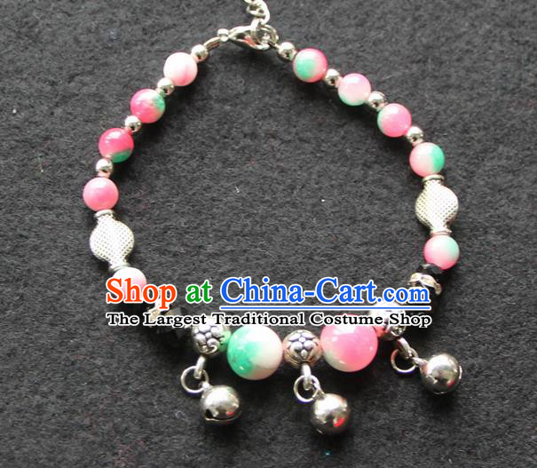 Chinese Traditional Pink Beads Bracelets Yunnan National Minority Accessories for Women