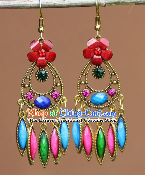 Chinese Traditional Colorful Flower Earrings Yunnan National Minority Ear Accessories for Women