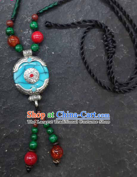 Chinese Traditional Accessories Yunnan Minority Blue Coloured Glaze Necklace for Women
