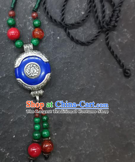 Chinese Traditional Accessories Yunnan Minority Royalblue Coloured Glaze Necklace for Women