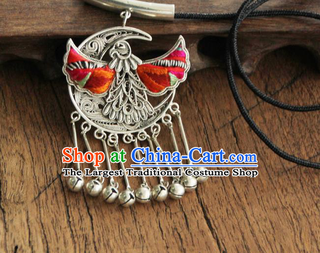 Chinese Traditional Yunnan Miao Minority Red Embroidered Necklace Ethnic Bells Tassel Accessories for Women
