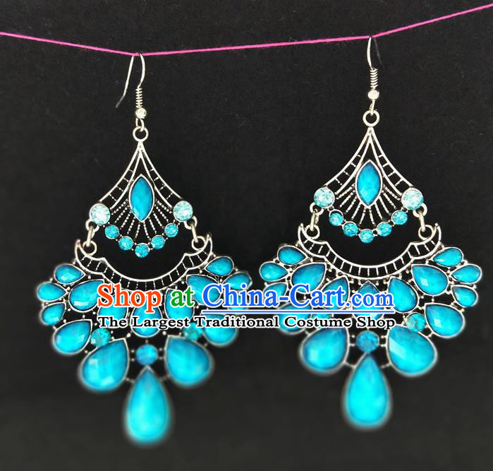 Chinese Traditional Ethnic Earrings Yunnan National Blue Crystal Ear Accessories for Women