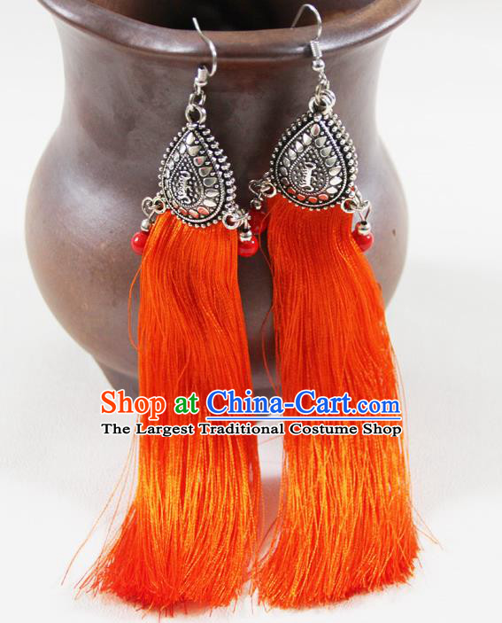 Chinese Traditional Ethnic Orange Tassel Earrings Yunnan National Ear Accessories for Women