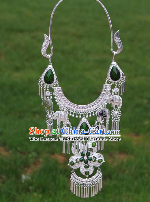 Chinese Traditional Miao Minority Green Flowers Crystal Necklace Ethnic Accessories for Women