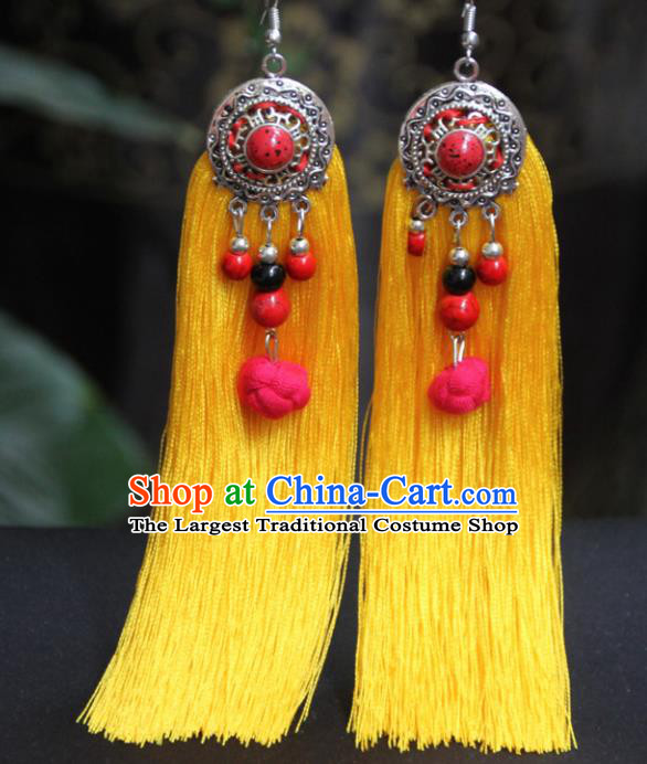 Chinese Traditional Ethnic Earrings National Yellow Tassel Ear Accessories for Women