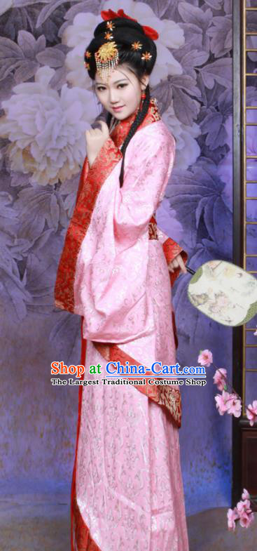 Chinese Ancient Imperial Consort Pink Hanfu Dress Han Dynasty Palace Lady Historical Costumes for Women