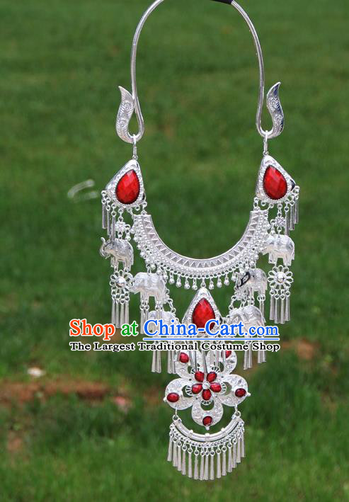 Chinese Traditional National Ethnic Flowers Tassel Red Necklace Jewelry Accessories for Women