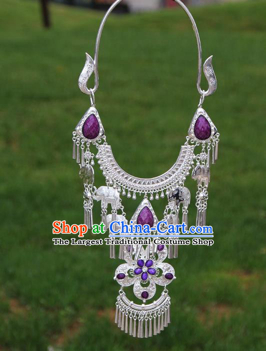 Chinese Traditional National Ethnic Flowers Tassel Purple Necklace Jewelry Accessories for Women