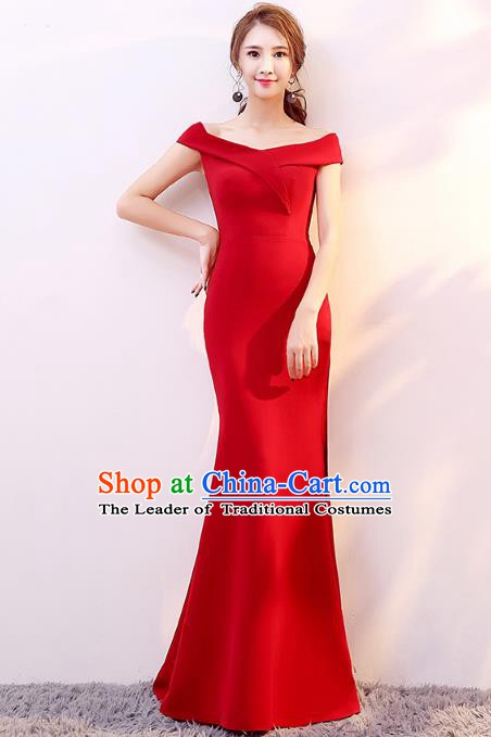 Professional Modern Dance Costume Chorus Group Clothing Bride Toast Red Fishtail Dress for Women